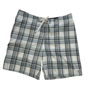 O’Neill Blue & Gray Plaid Swim Board Shorts Size 40